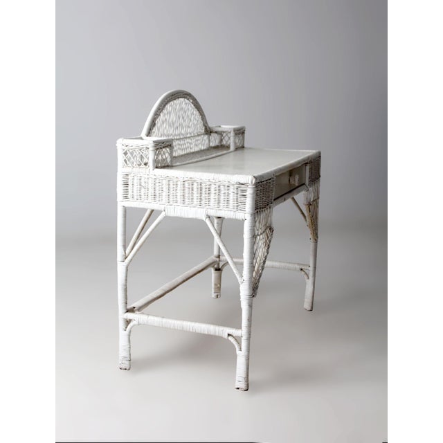 Vintage American White Wicker Desk With Drawer For Sale - Image 10 of 18