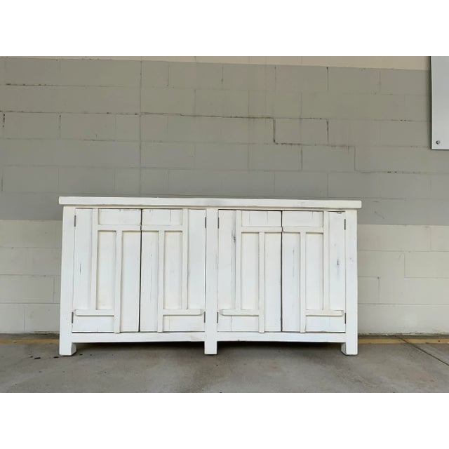 Wood Organic Modern Aged White Finished Wood Sideboard For Sale - Image 7 of 7