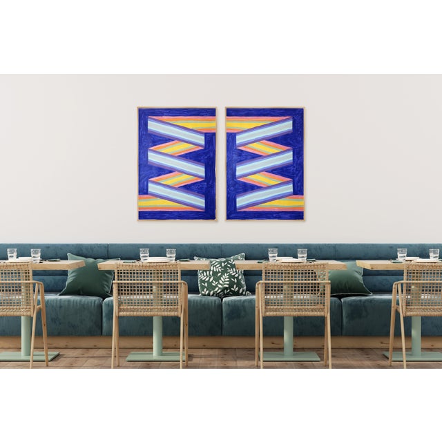 2020s 2026, Color Field Geometric Diptych Painting, Rainbow Banner, Acrylic Paint on Watercolor Paper by Ryan Rivadeneyra For Sale - Image 5 of 10