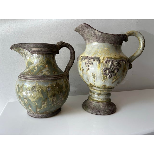 French Country Vintage Pitchers in the Style of Roger Guerìn- A Pair For Sale - Image 3 of 11
