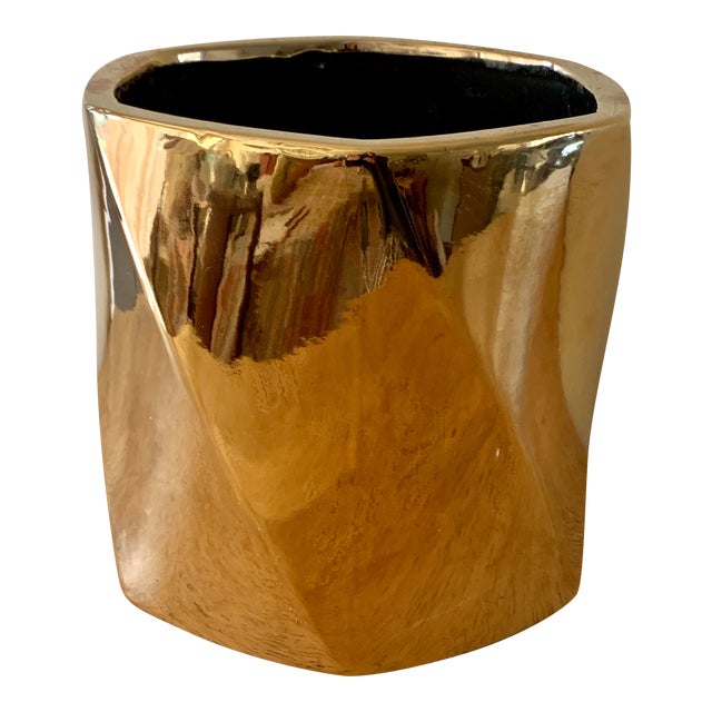 Large Metallic Gold Ceramic Vase Vessel Chairish