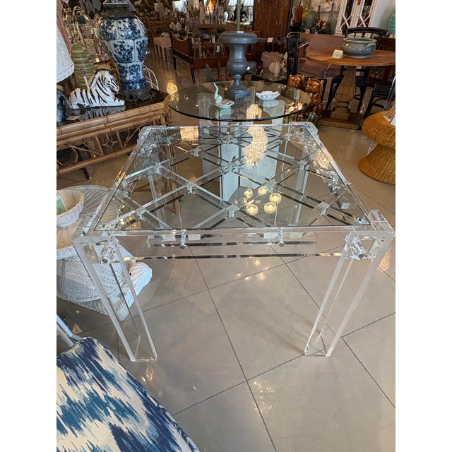 Charles Hollis Jones Vintage Lucite Lattice Glass Top Peg Game or Dining Table For Sale In West Palm - Image 6 of 11