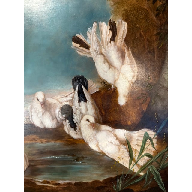 Vintage Regency Original Oil Painting of Doves For Sale In West Palm - Image 6 of 8