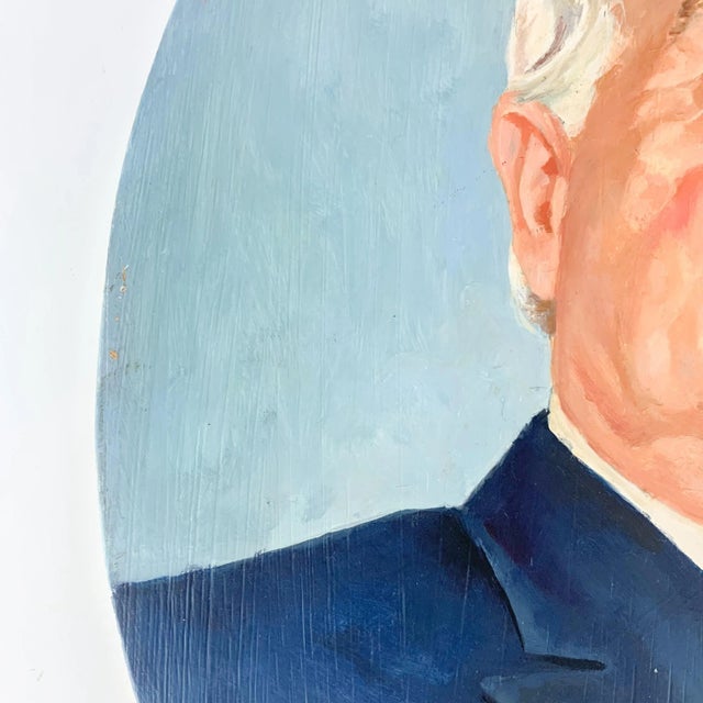 Blue Vintage Original Oil Painting Older Man Suit Tie Portrait Elmo Al Brule For Sale - Image 8 of 9