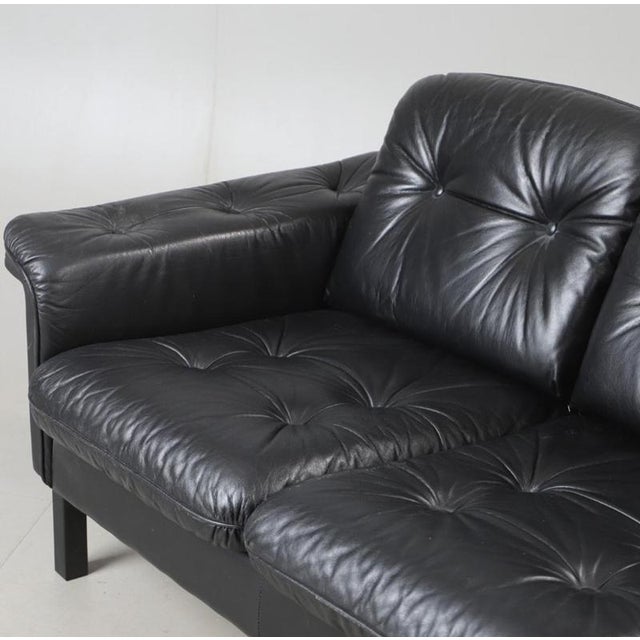Vintage Danish Black Leather Sofa, 1970s For Sale - Image 6 of 8