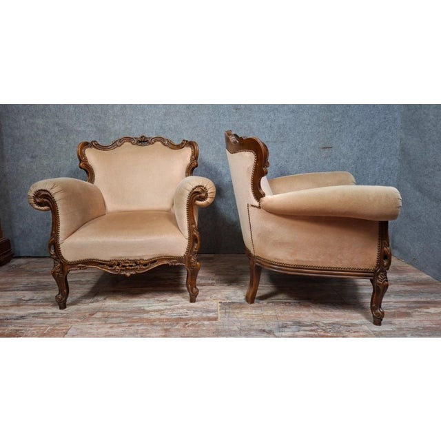 19th Century Louis XV Carved Walnut Armchairs For Sale - Image 3 of 8