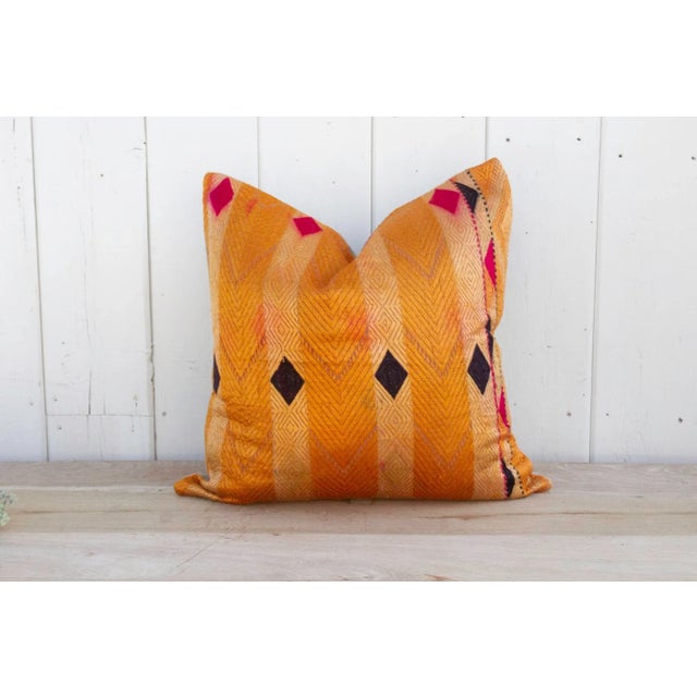 Burnt Saffron Silk Phulkari Pillow For Sale - Image 9 of 9