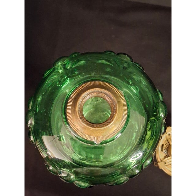 Antique Victorian Emerald Green Glass Kerosene Lamp Clear Star Base Scovill Queen Anne For Sale - Image 11 of 18