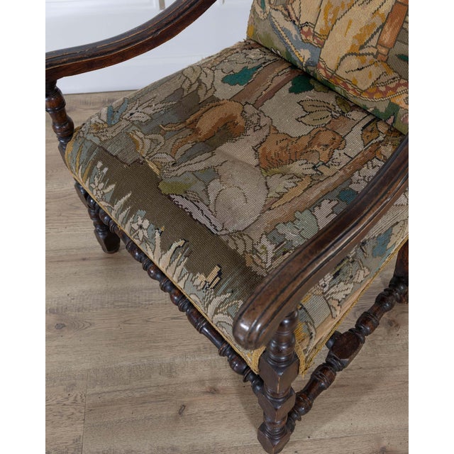 17th-Century French Baroque Walnut Spool Armchair with Petit Point Tapestry For Sale - Image 15 of 15