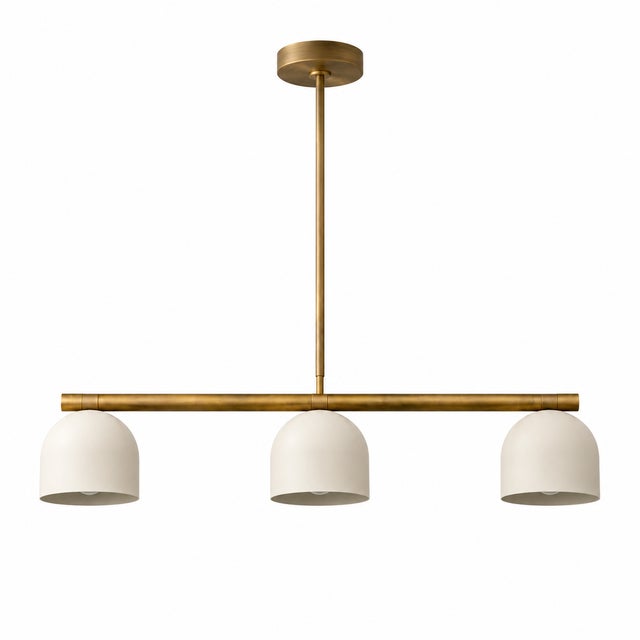 Modern Linear Chandelier 3 Light, Matte Off White Dome Pendant Light Brass Dining Room Fixture, Kitchen Island Lighting, Minimalist Light For Sale - Image 15 of 16