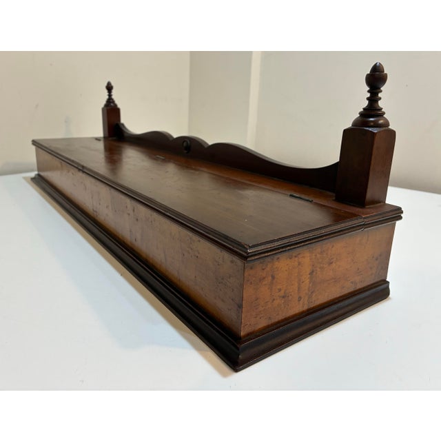Antique Mahogany Wood Dresser Box - Serpentine Crest & Finials - 28” English For Sale - Image 4 of 12