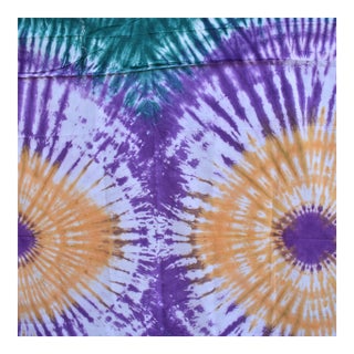 Early 20th Century Yoruba Tie Dyed Orange Teal and Purple Textile 90.5x75 inch For Sale