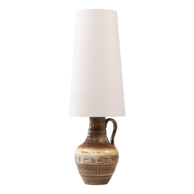 20th Century German Ceramic Table Lamp With Etched Detailing For Sale