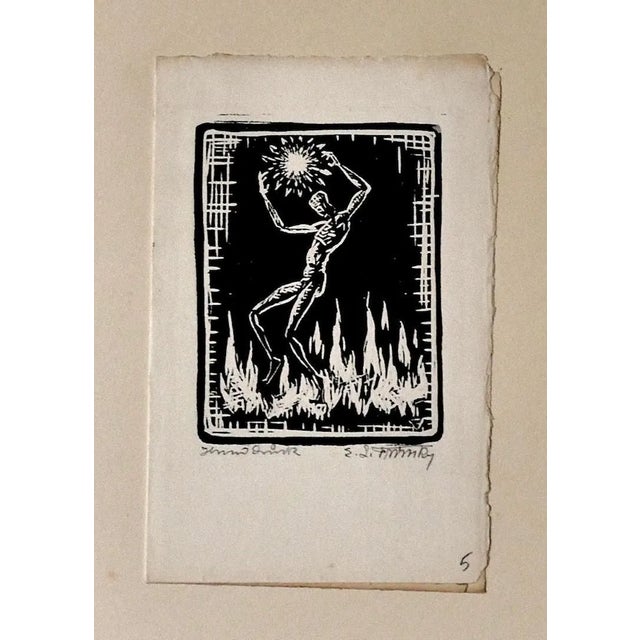 Fire - Original Woodcut on Paper by Erika Lawson Frimke - 1937 1937 For Sale