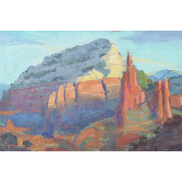 Orange Silvio Silvestri, Listed Artist (1948-2018) Arizona Canyon Mountain Landscape Painting Including the Antiqued Ornate Gold Frame For Sale - Image 8 of 12