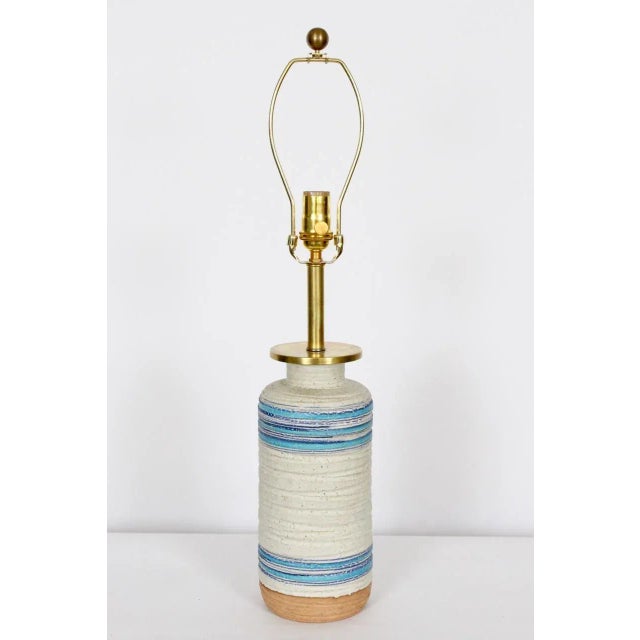 1950s Aldo Londi for Rosenthal Netter Cream Table Lamp with Blue Stripes For Sale - Image 10 of 13