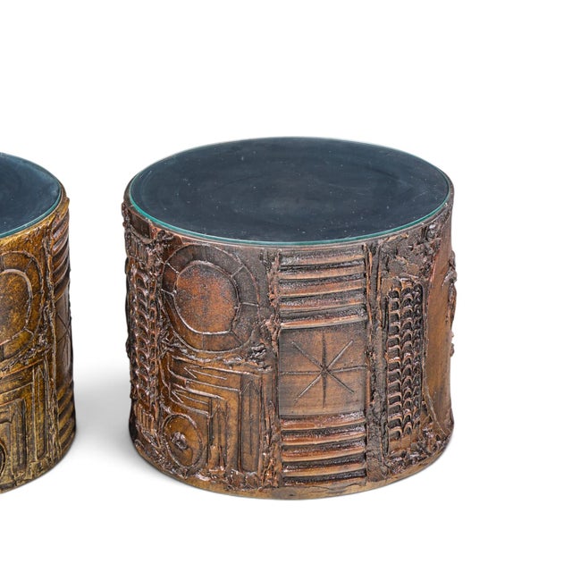Adrian Pearsall for Craft Associates Mid Century 24-Inch Brutalist Drum Side End Tables For Sale - Image 11 of 11