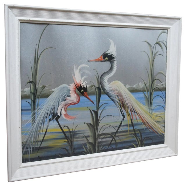 Realism Late 20th Century Herons and Landscape Painting, Framed For Sale - Image 3 of 12