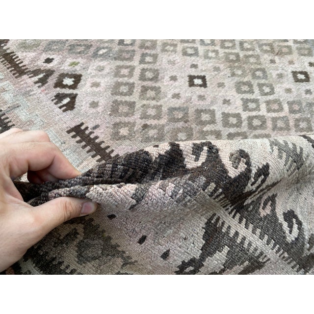 Maimana Kilim Area Rug, Handwoven Wool, 8x15, Mushroom & Chocolate For Sale - Image 10 of 12