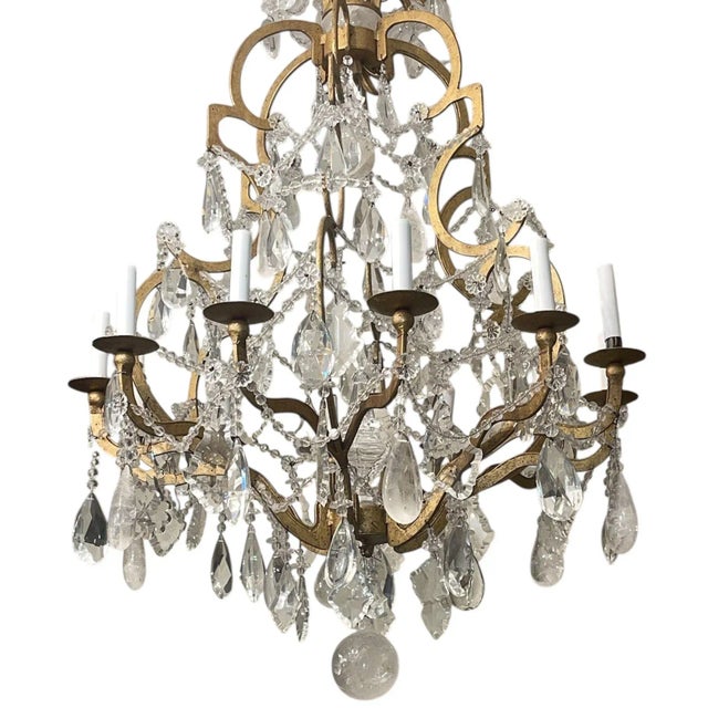 Mid 20th Century Mid-20th Century Italian Wrought-Iron Chandelier With Rock Crystal For Sale - Image 5 of 5