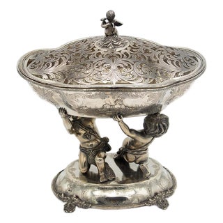 Silver Centerpiece with Scalloped Lid For Sale