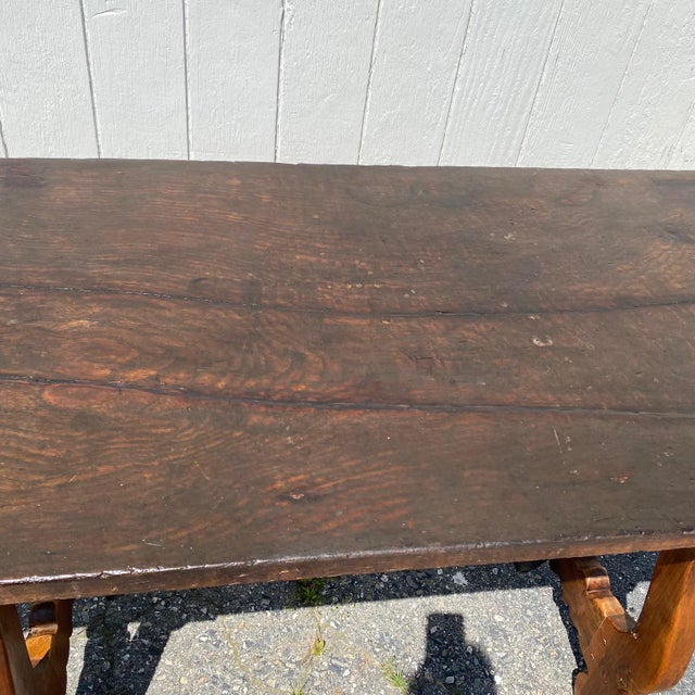 19th Century Spanish Fratino Single Plank Top Monumental Lyre Base Dining Table For Sale - Image 11 of 14