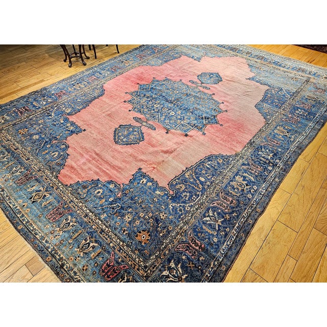 19th Century Oversized Persian Khorassan Rug, Hand-Knotted Wool, Floral Pattern, Red & Blue, 11x16 For Sale - Image 11 of 18