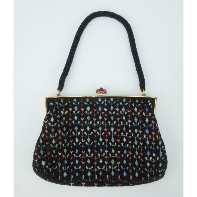 Black French Black Beaded Handbag With Floral Embroidery, 1950's For Sale - Image 8 of 12