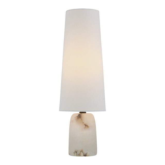 Thomas O'Brien for Visual Comfort Signature Jinny Medium Table Lamp in Alabaster with Linen Shade For Sale