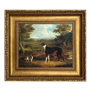 Greyhound and King Charles Spaniel Print on Canvas in Wide Antiqued Gold Frame- 11x14 Framed to 17" X 20"