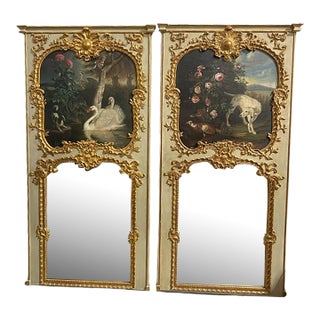 Pair of 18th Century Trumeau Mirrors With a Painted Pastoral Scenes For Sale