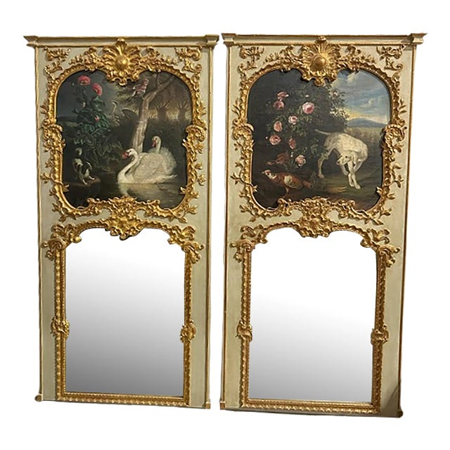Pair of 18th Century Trumeau Mirrors With a Painted Pastoral Scenes For Sale