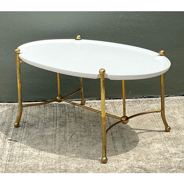 Vintage Brass and Wood Oval Coffee Table For Sale - Image 12 of 12