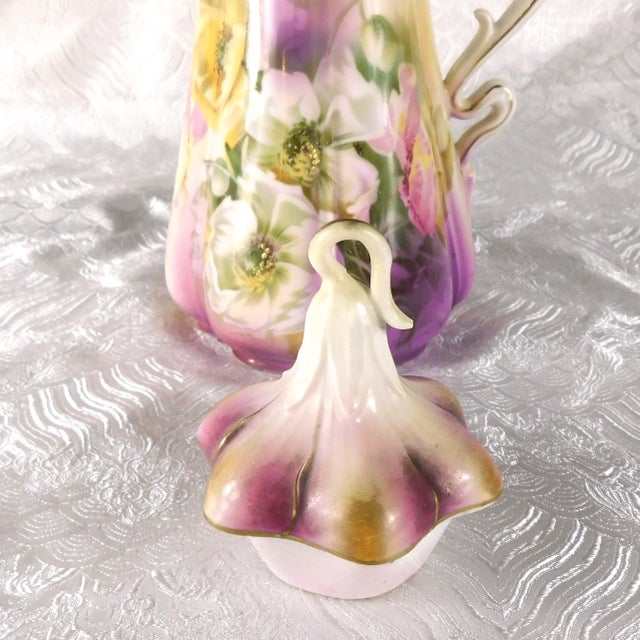 Purple Late 18th Century Pink and Purple Reinhold Schlegelmilch Chocolate Pot With Flower Shaped Handle For Sale - Image 8 of 12