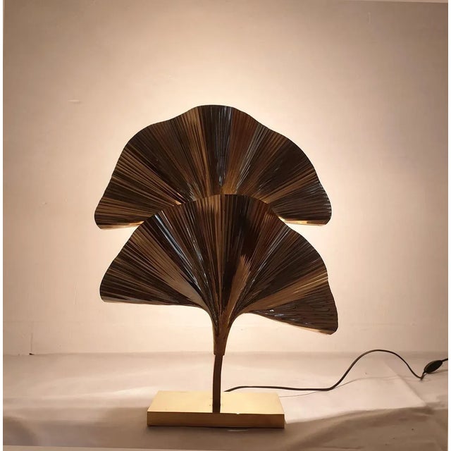 2010s Pair of Ginkgo Brass Table Lamps, Mid Century Modern Italy For Sale - Image 5 of 12