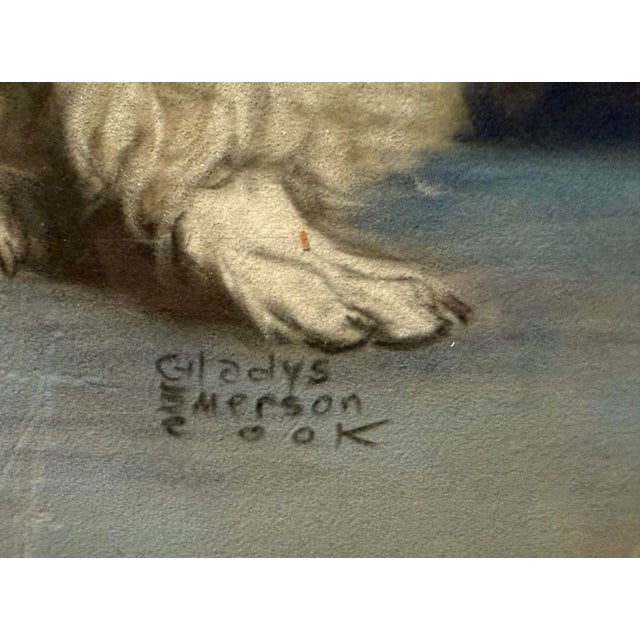 Illustration Original Pastel Painting of a White Poodle by Reknowned Dog Artist Gladys Emerson Cook, C 1940s, Custom Framed For Sale - Image 3 of 11