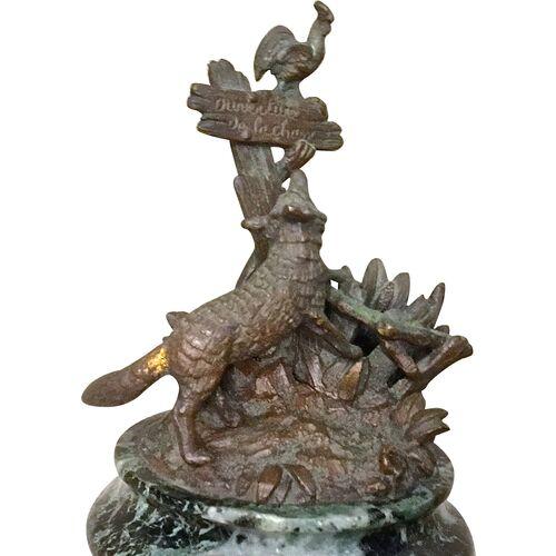 Antique Bronze Fox & Rooster Sculpture For Sale - Image 4 of 9