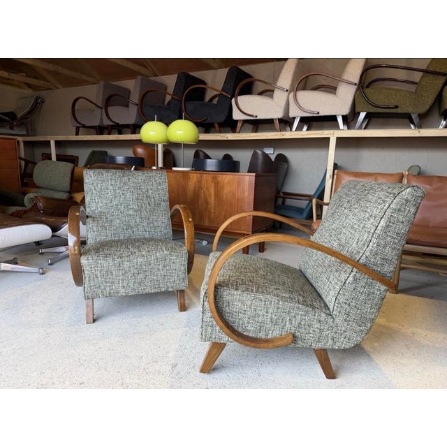 Mid-Century Modern Art Deco Lounge Chairs by Jindrich Halabala, Set of 2 For Sale - Image 3 of 18