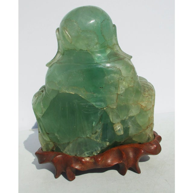 1970s Vintage Chinese Fluorite Hotei Buddha on Wooden Stand For Sale - Image 5 of 12
