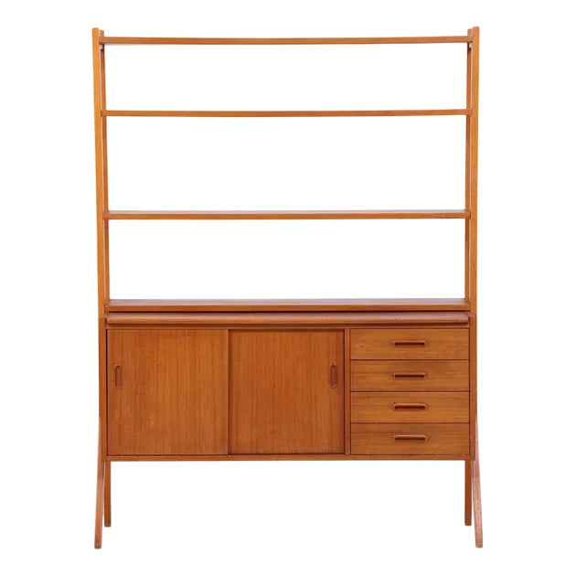 Mid-Century Teak Bookcase with Sliding Doors, 1960s For Sale