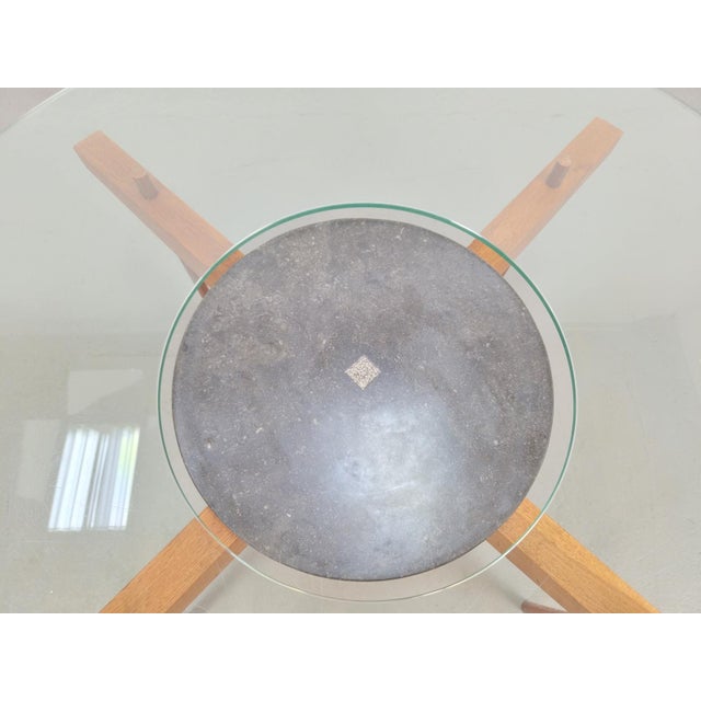 Round Glass Coffee Table with Wood X-Base, 1970 For Sale - Image 16 of 17