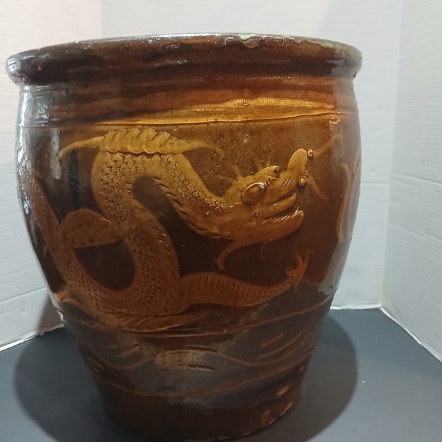 Antique Chinese Glazed Black Egg Pot Jardiniere 19" H X 19" Dia. For Sale - Image 11 of 16
