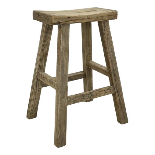 Rustic Wooden High Bar Stool For Sale