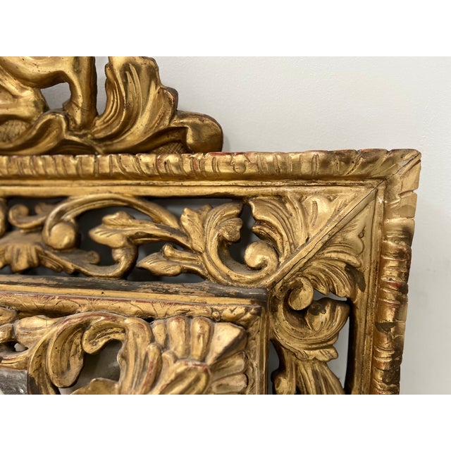 Wood Antique Louis XIV Style Mirror with Gilded Stucco Wood Frame, 19th Century For Sale - Image 7 of 18