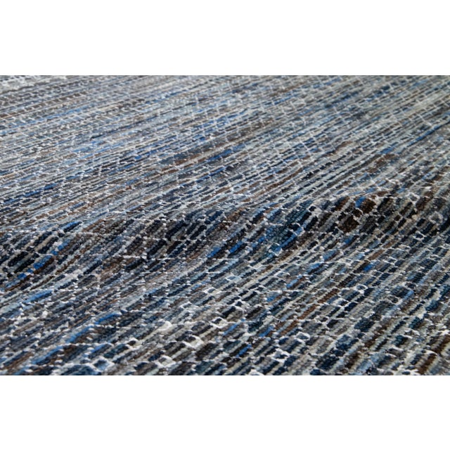 Allover Geometric Modern Handmade Wool Rug in Gray & Blue Colors For Sale - Image 9 of 10