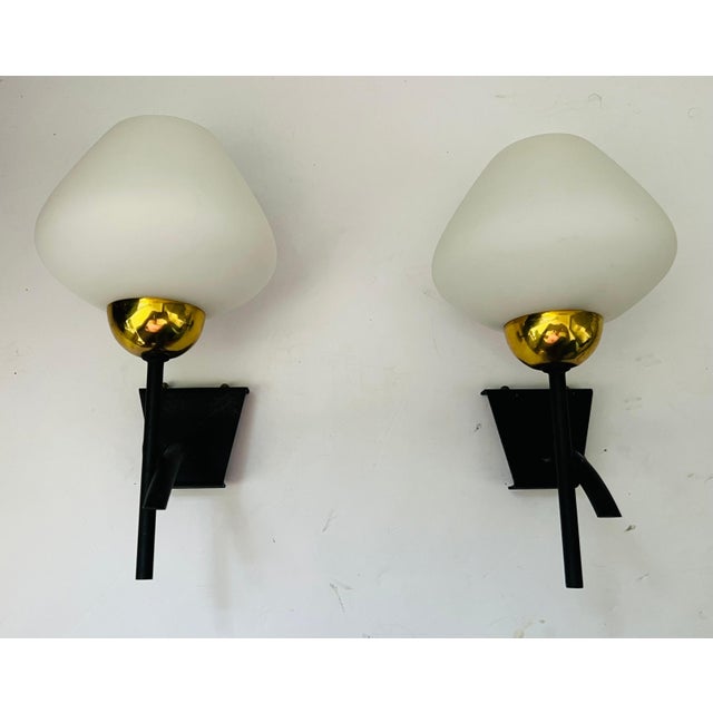 Metal Pair of French 1960s Midcentury Lunel Wall Lamps Sconces For Sale - Image 7 of 11