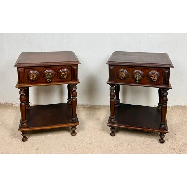 Spanish Carved Wood Nightstands, 1930, Set of 2 For Sale - Image 6 of 13