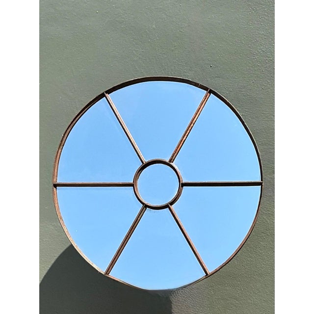 Vintage Wrought Iron Round Windowpane Mirror For Sale - Image 9 of 12