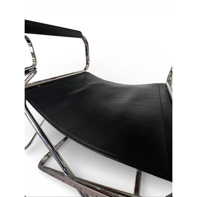Vintage Italian Leather Director or Captains Chairs – Chrome Folding Pair For Sale - Image 6 of 9