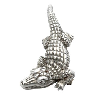 Mid 20th Century Kieselstein 18k White Gold Crocodile Pin For Sale